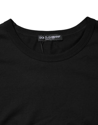 Dolce & Gabbana Black Logo Patch Cotton Crew Neck T-shirt
