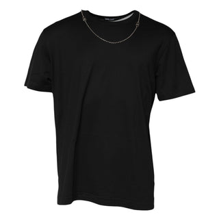 Dolce & Gabbana Black Chain Necklace Cotton Crewneck T-shirt
