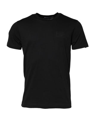 Dolce & Gabbana Black Logo Plaque Cotton Crew Neck T-shirt