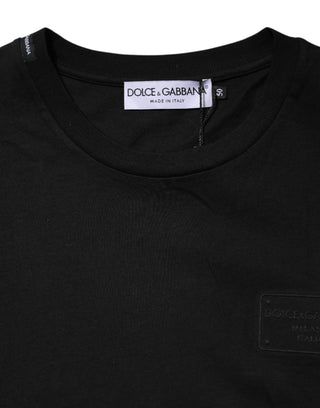 Dolce & Gabbana Black Logo Plaque Cotton Crew Neck T-shirt