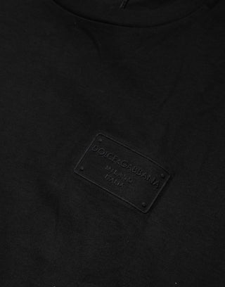 Dolce & Gabbana Black Logo Plaque Cotton Crew Neck T-shirt