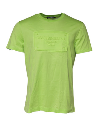 Dolce & Gabbana Green Embossed Logo Cotton Crew Neck T-shirt