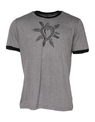 Dolce & Gabbana Gray Sacred Heart Cotton Crew Neck T-shirt