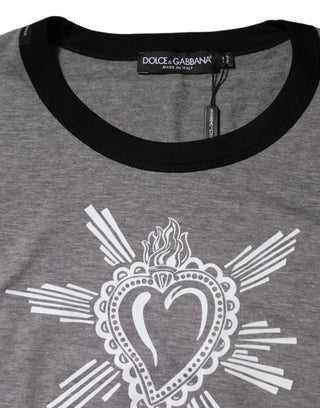 Dolce & Gabbana Gray Sacred Heart Cotton Crew Neck T-shirt