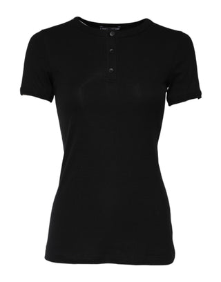 Dolce & Gabbana Black Cotton Henley Short Sleeves Top T-shirt