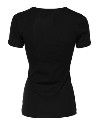 Dolce & Gabbana Black Cotton Henley Short Sleeves Top T-shirt