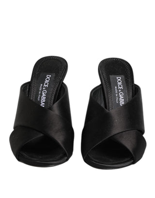 Dolce & Gabbana Black Logo KEIRA Satin Slides Sandals Shoes