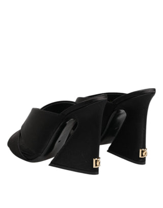 Dolce & Gabbana Black Logo KEIRA Satin Slides Sandals Shoes