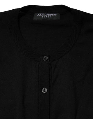 Dolce & Gabbana Black Wool Knit Round Neck Cardigan Sweater