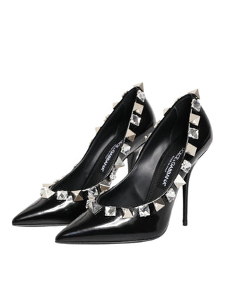 Dolce & Gabbana Black Crystals Studs Stiletto Pumps Shoes