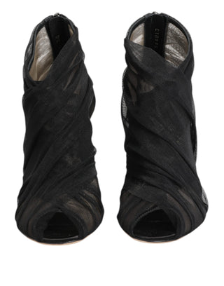 Dolce & Gabbana Black Mesh Stiletto Heels Ankle Boots Shoes