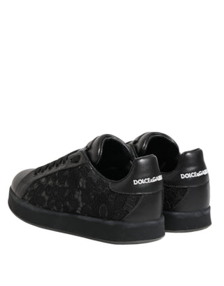 Dolce & Gabbana Black Floral Lace Low Top Sneakers Shoes