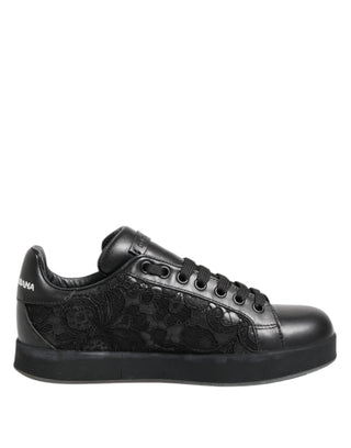 Dolce & Gabbana Black Floral Lace Low Top Sneakers Shoes