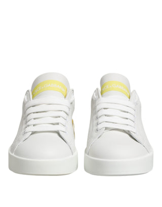 Dolce & Gabbana White Yellow Leather Low Top Sneakers Shoes