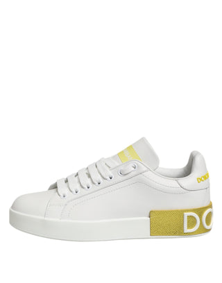 Dolce & Gabbana White Yellow Leather Low Top Sneakers Shoes