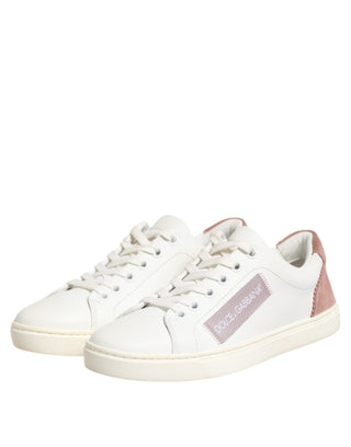 Dolce & Gabbana White Pink Leather Low Top Sneakers Shoes