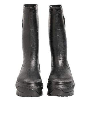 Dolce & Gabbana Metallic Black Pull On Rain Boots Men Shoes