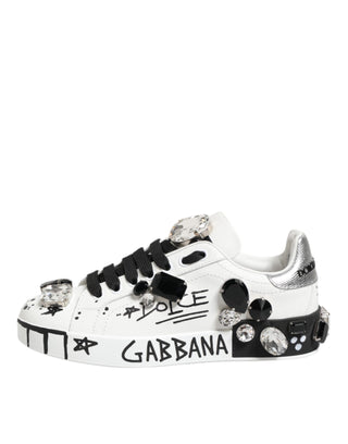 Dolce & Gabbana White Portofino Crystal Sneakers  Shoes