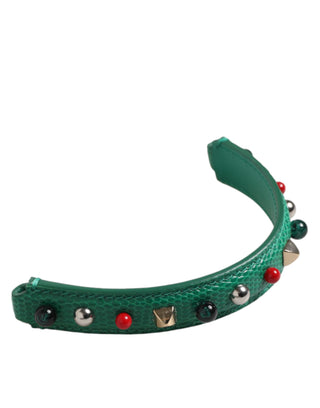 Dolce & Gabbana Green Embellished Leather Bag Handle Women Shoulder Strap