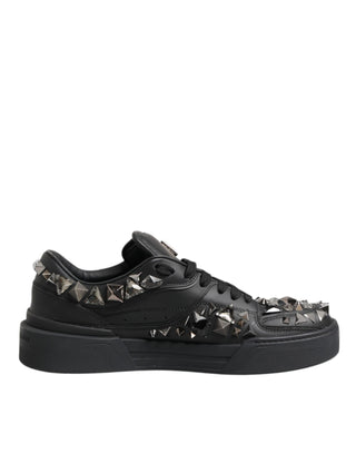 Dolce & Gabbana Black Leather Studded Low Top Sneakers Shoes