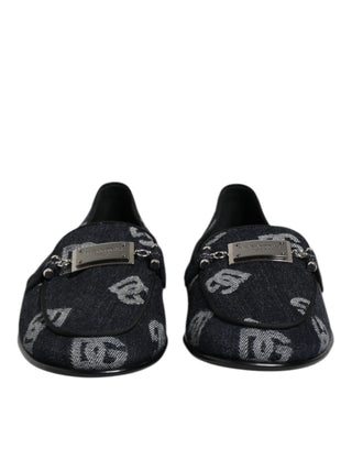 Dolce & Gabbana Blue Logo Cotton Loafers Formal Dress Shoes