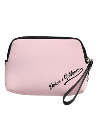 Dolce & Gabbana Pink Solid Nylon DG Logo Print Clutch Zip Borse Pouch Bag