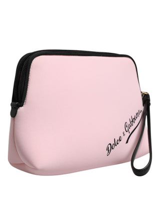 Dolce & Gabbana Pink Solid Nylon DG Logo Print Clutch Zip Borse Pouch Bag