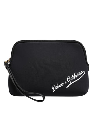 Dolce & Gabbana Black Solid Nylon DG LogoPrint Clutch Zip Borse Pouch Bag