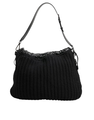 Dolce & Gabbana Black Cashmere Knitted Leather Shoulder Women Borse Bag