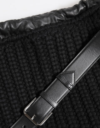 Dolce & Gabbana Black Cashmere Knitted Leather Shoulder Women Borse Bag