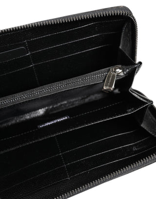 Dolce & Gabbana Black Gray Leopard Leather Zip Around Continental Wallet