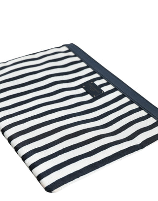Dolce & Gabbana Black White Striped Logo Plaque Clutch Pouch Bag