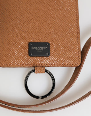 Dolce & Gabbana Dark Brown Leather Lanyard Logo Card Holder Men Wallet