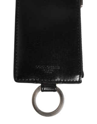 Dolce & Gabbana Black Leather Logo Embossed Lanyard Card Holde Wallet