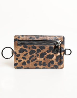 Dolce & Gabbana Leopard Print Leather Embossed Lanyard Card Holder Wallet