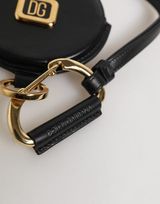 Dolce & Gabbana Black Round Leather DG Logo Coin Purse Lanyard Wallet