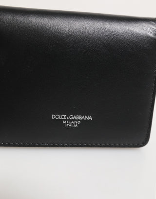 Dolce & Gabbana Black Leather DG Logo Bifold Card Holder Men Borse Wallet