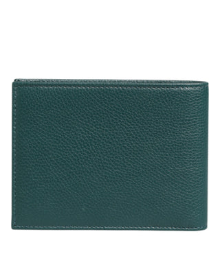 Dolce & Gabbana Green Leather DG Logo Plaque Bifold Card Holder Wallet
