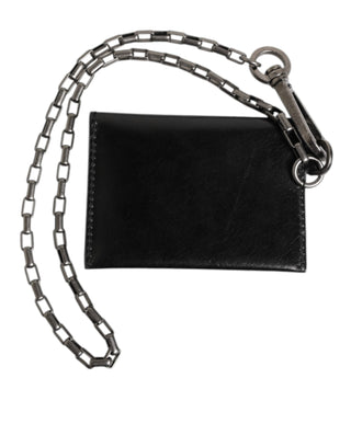 Dolce & Gabbana Black Cavallo Leather Wallet Chain Snap Bifold Card Holder