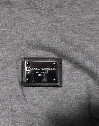 Dolce & Gabbana Gray Cotton Tattered Logo Patch Men T-shirt