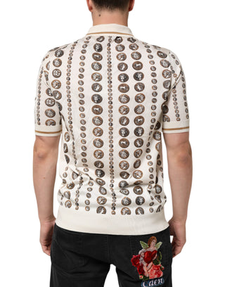 Dolce & Gabbana Silk Ivory Coin Print Logo Men Polo T-shirt