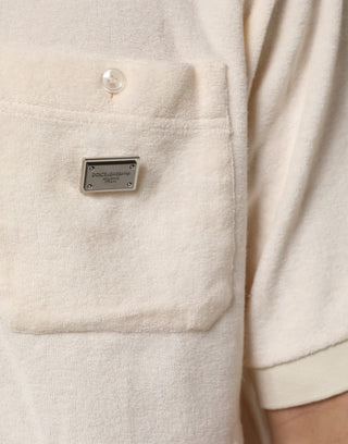 Dolce & Gabbana Ivory Cotton Terry Logo Pocket Polo T-shirt