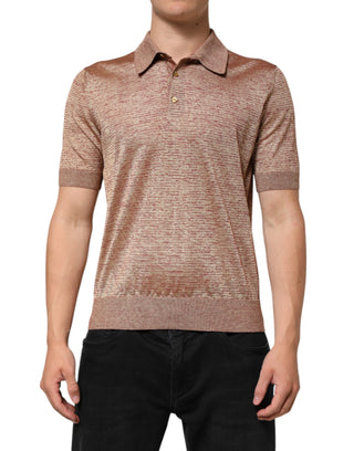 Dolce & Gabbana Brown Silk Textured Short Sleeve Polo T-shirt