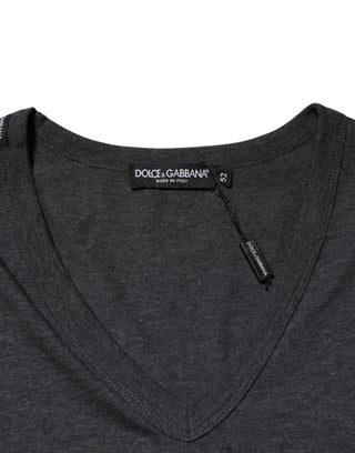 Dolce & Gabbana Black Charcoal DG Logo V-Neck Men T-shirt