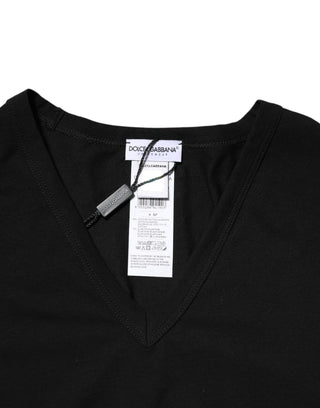 Dolce & Gabbana Black Cotton Slim Fit Men V-Neck Shirt T-shirt