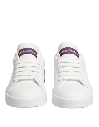 Dolce & Gabbana White Purple Leather Low Top Sneakers Shoes