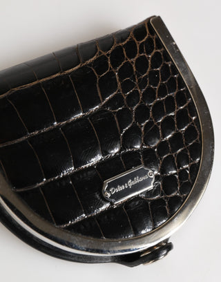 Dolce & Gabbana Black Polished Crocodile Leather Mens Coin Purse Wallet