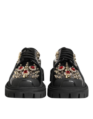 Dolce & Gabbana Black Leather Jeweled Crystals Derby Shoes