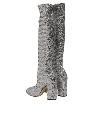 Dolce & Gabbana Shoes Silver Sequins Glitter High Heel Boot Shoes