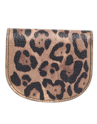 Dolce & Gabbana Brown Black Calf Leather Leopard Print Logo Plaque Wallet
